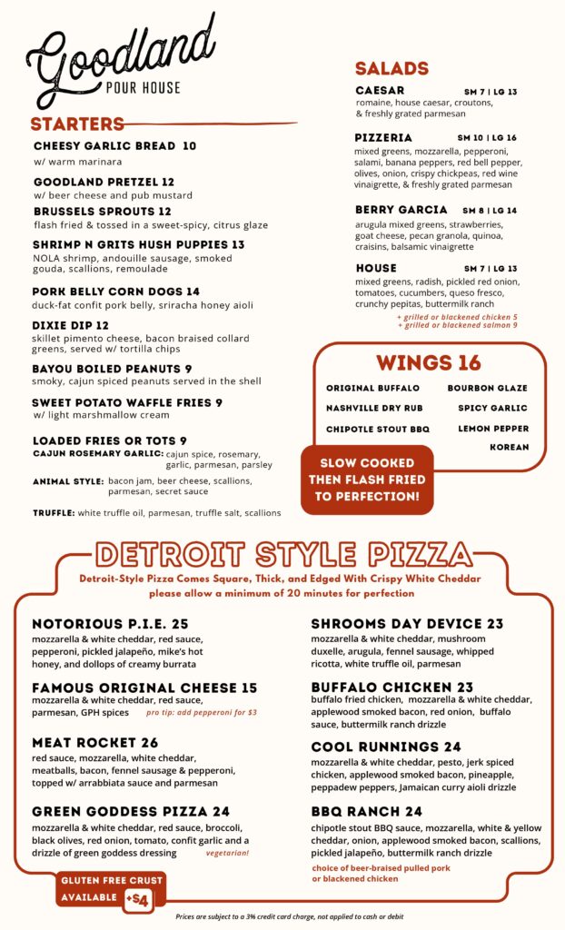 Lunch / Dinner Menu - Goodland Pour House